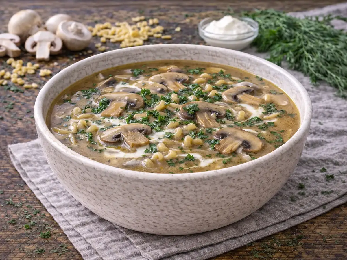 Polnische Champignonsuppe mit Nudeln