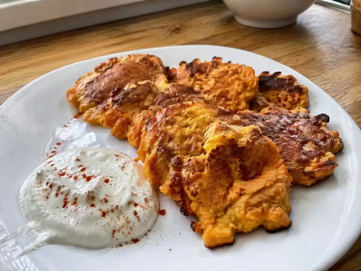 Sweet Potato Pancakes with Plain Yogurt