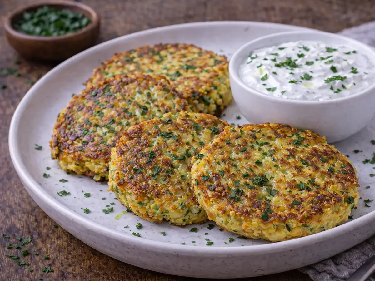 Tortitas de calabacín con salsa de yogur