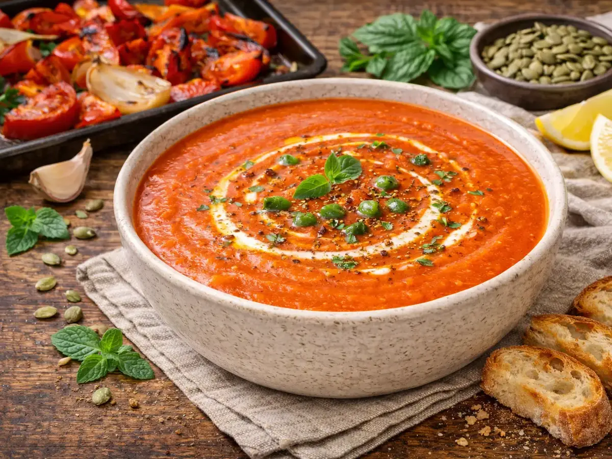 Tomato Soup with Roasted Vegetables