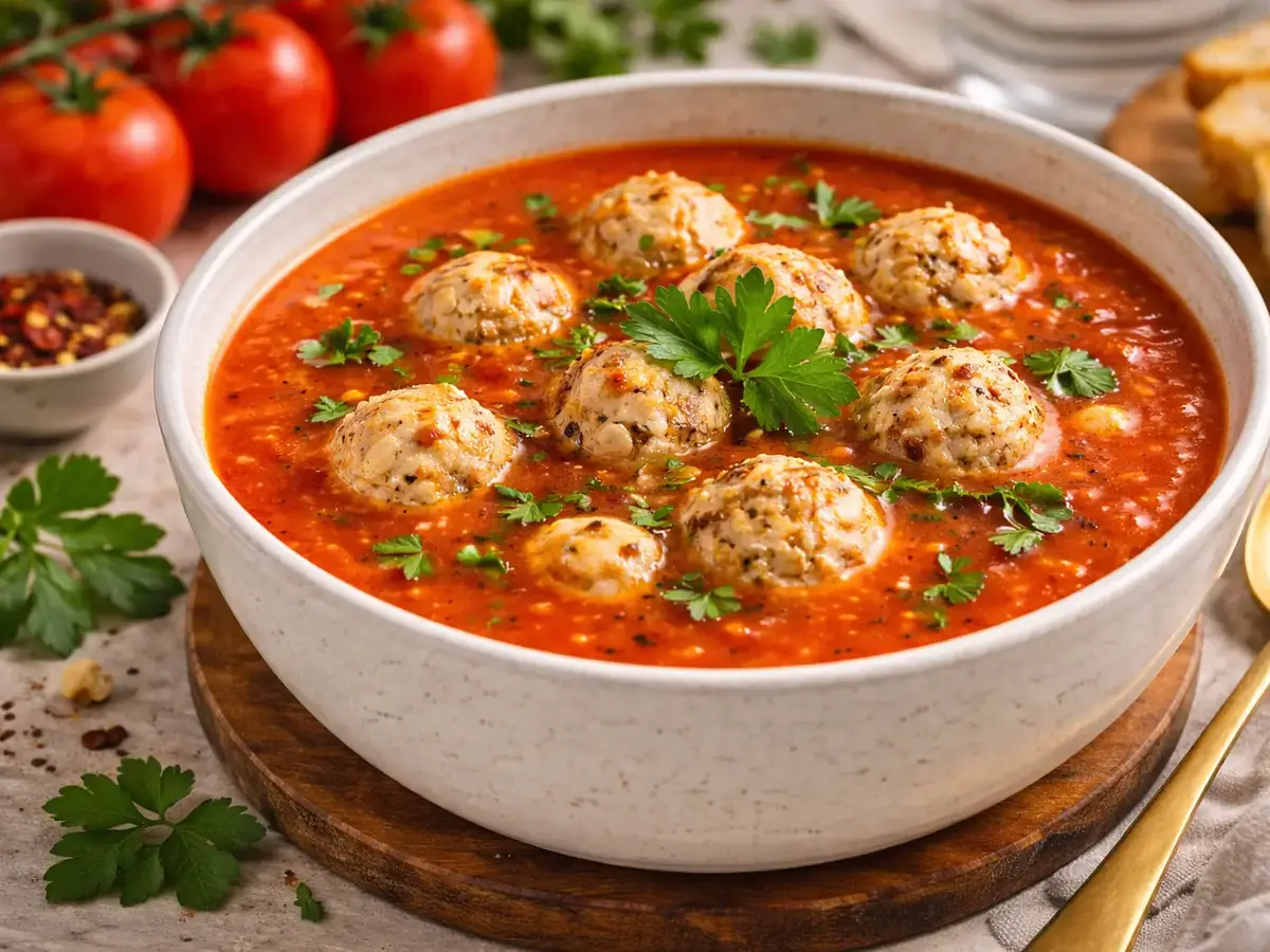 Tomato Soup with Turkey Meatballs