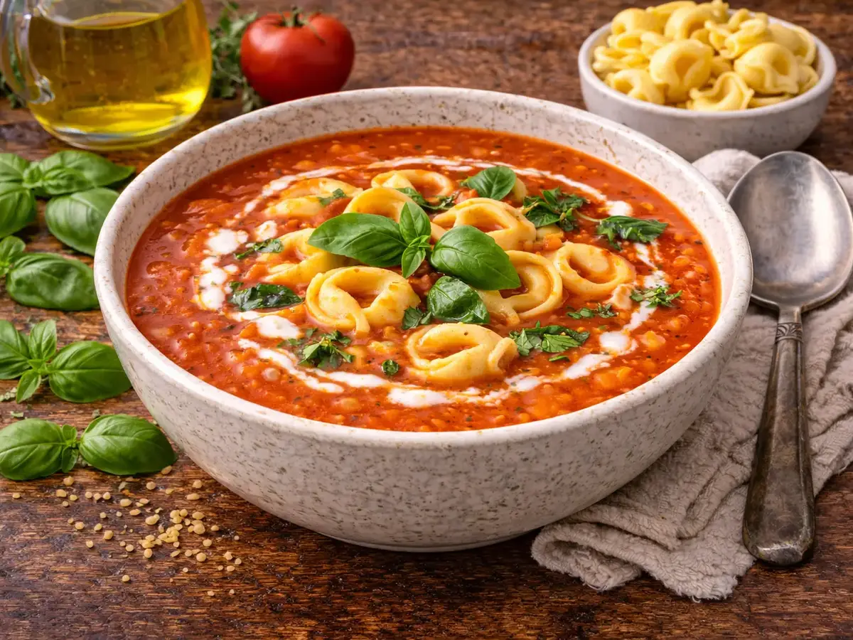 Tomato Soup with Cheese Tortellini