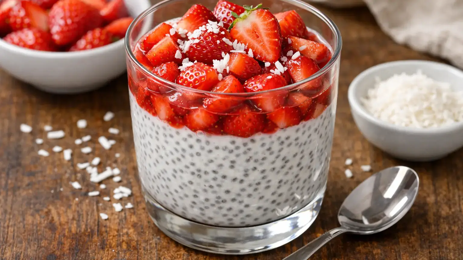 Pudding chia kokosowy z truskawkami