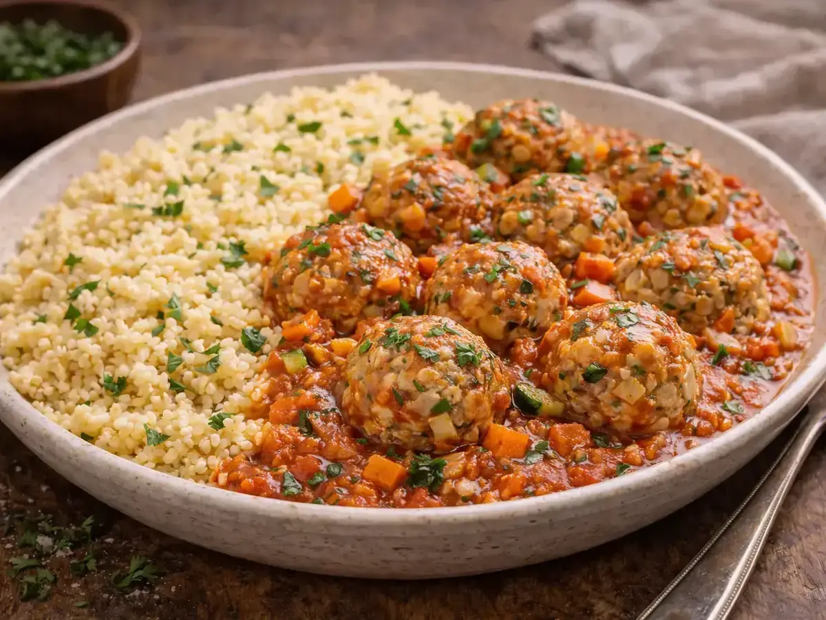 Hackbällchen mit Gemüse und Couscous