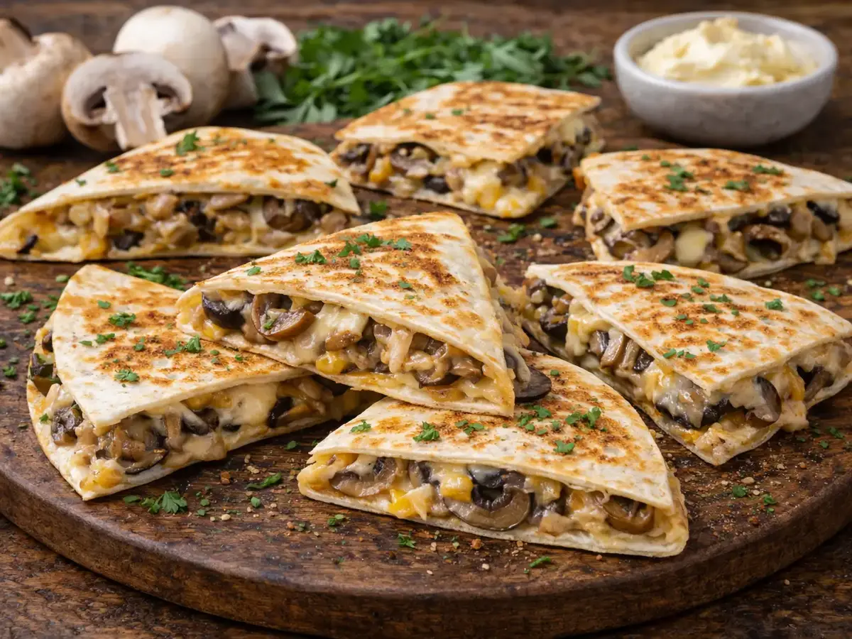 Button Mushroom and Cheese Quesadilla