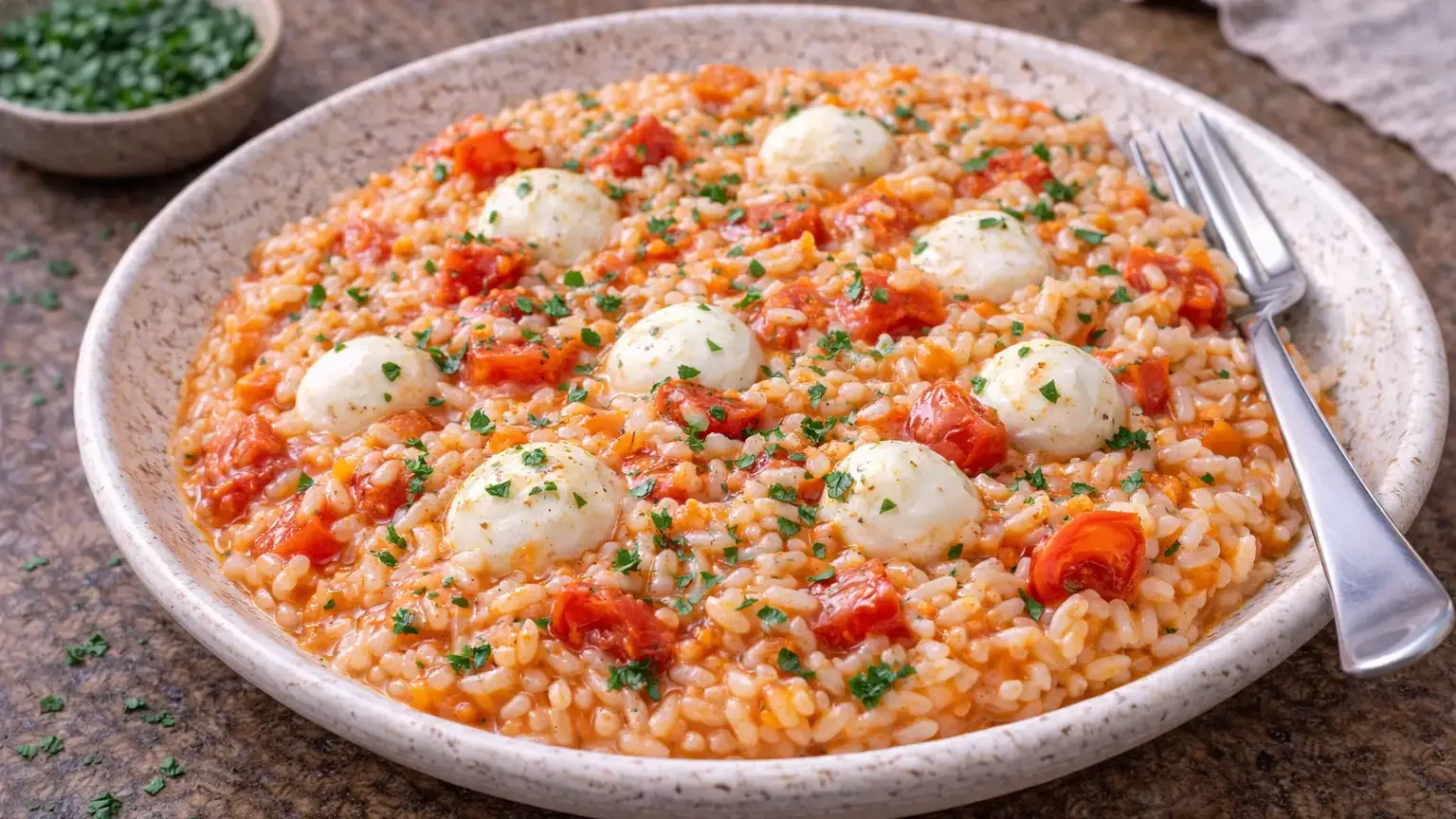 Risotto z pomidorami i mozzarellą
