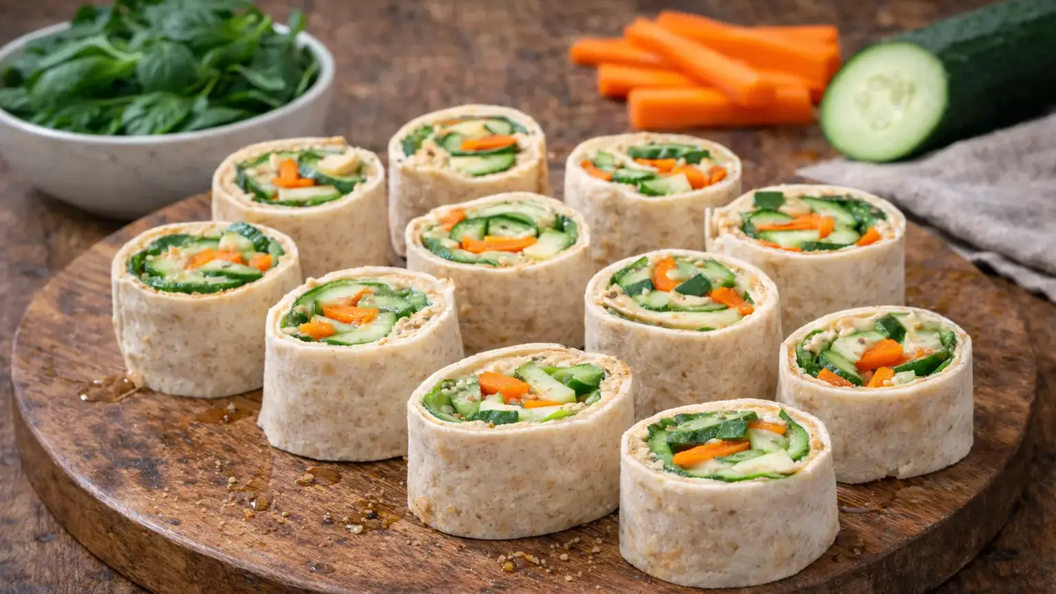 Tortilla rollsy z hummusem i warzywami
