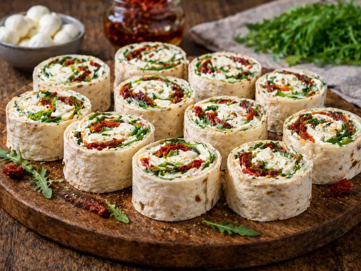 Mozzarella and Sun-Dried Tomato Tortilla Pinwheels