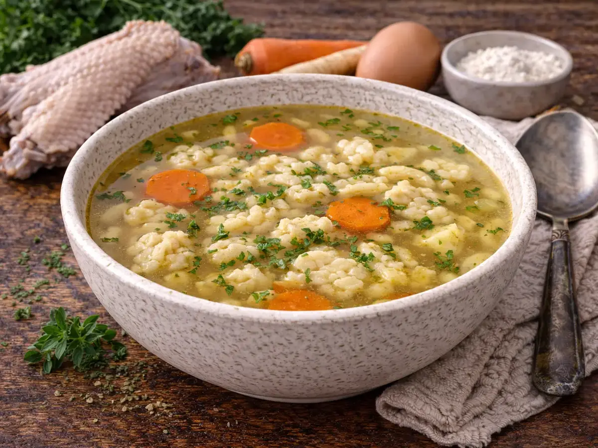 Turkey Rosół with Lane Kluski (Polish Broth with Poured Noodles)