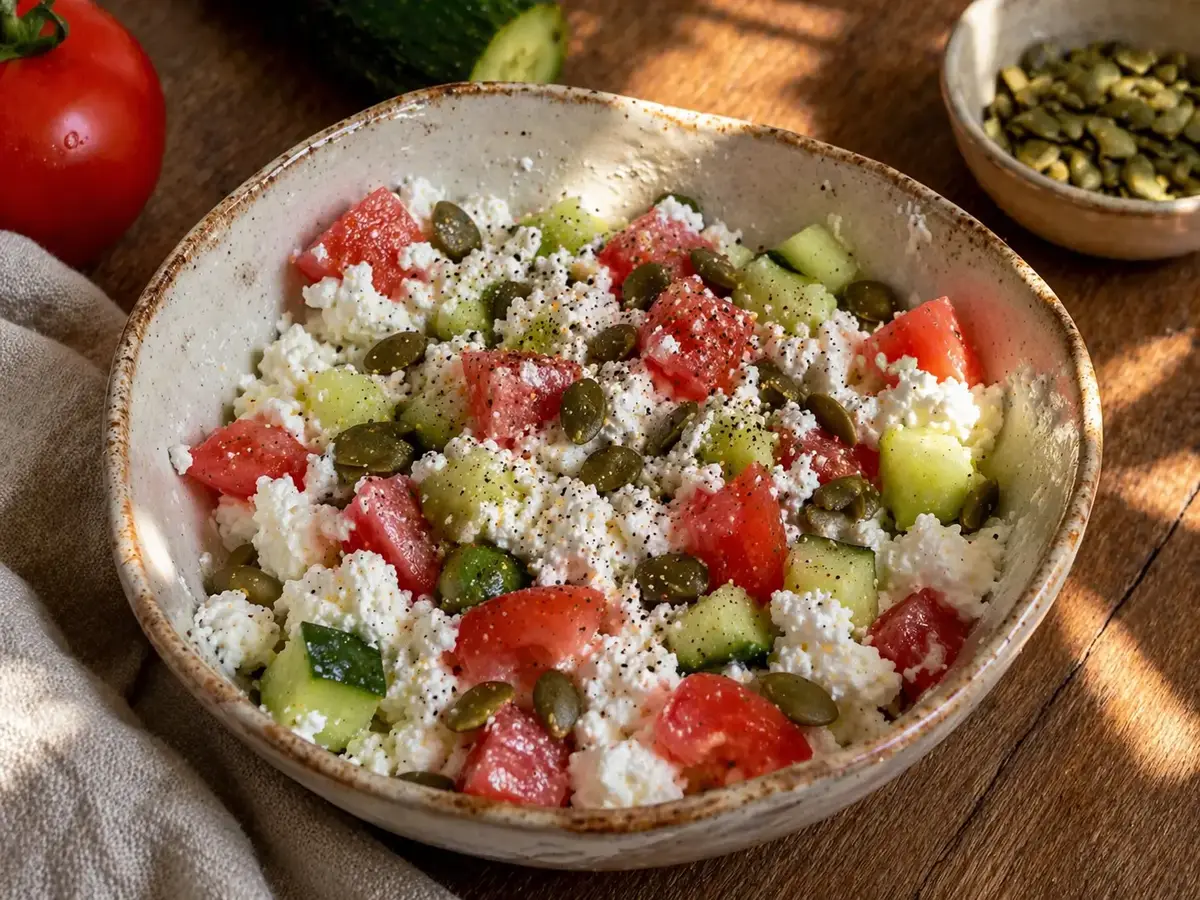 Cottage Cheese with Vegetables and Seeds