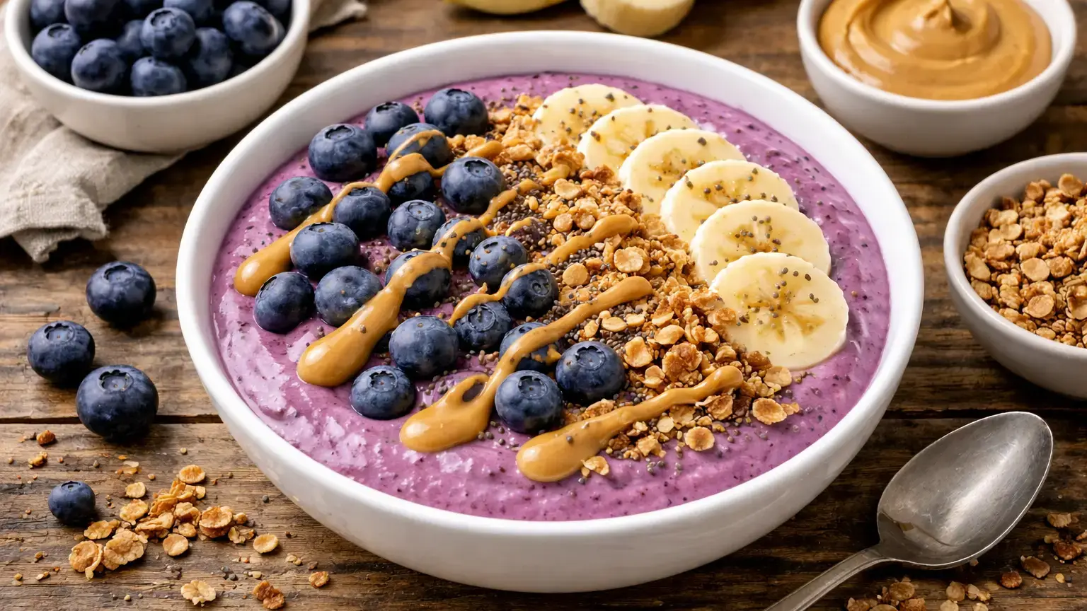 Smoothie bowl z borówkami i masłem orzechowym