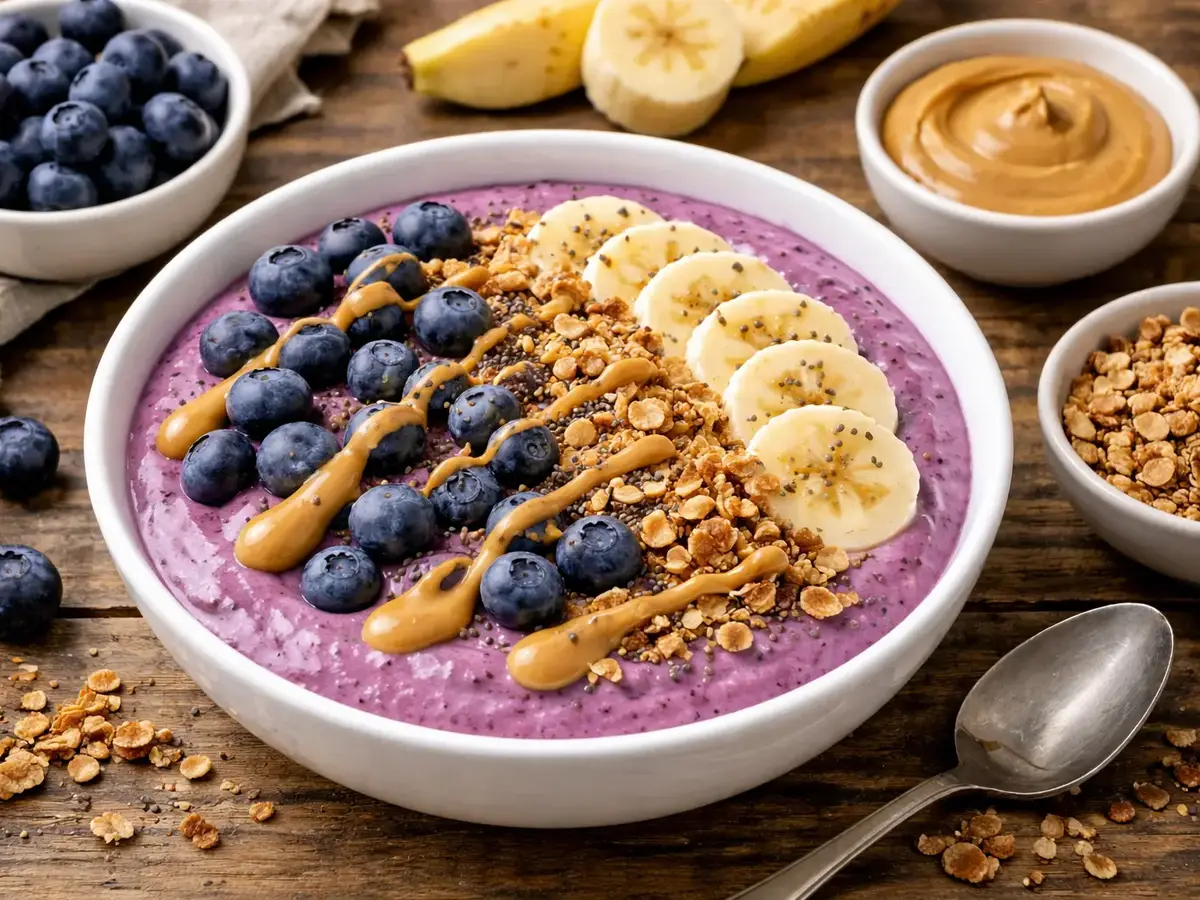 Blueberry and Peanut Butter Smoothie Bowl