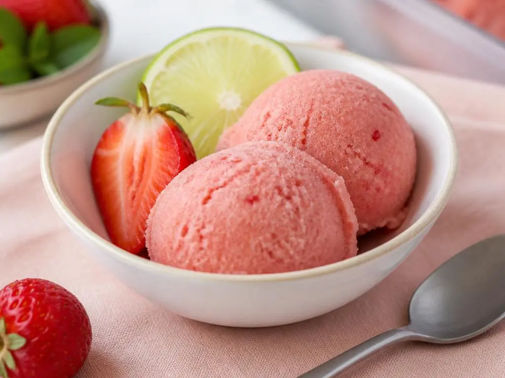 Sorbet truskawkowo-limonkowy z miętą na upalne dni