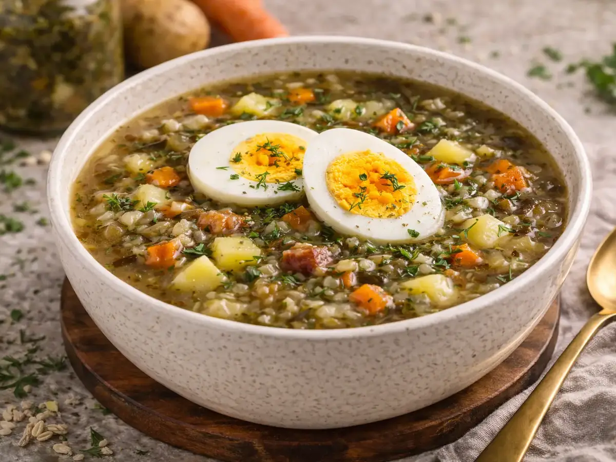 Szczawiowa with Egg (Polish Sorrel Soup)