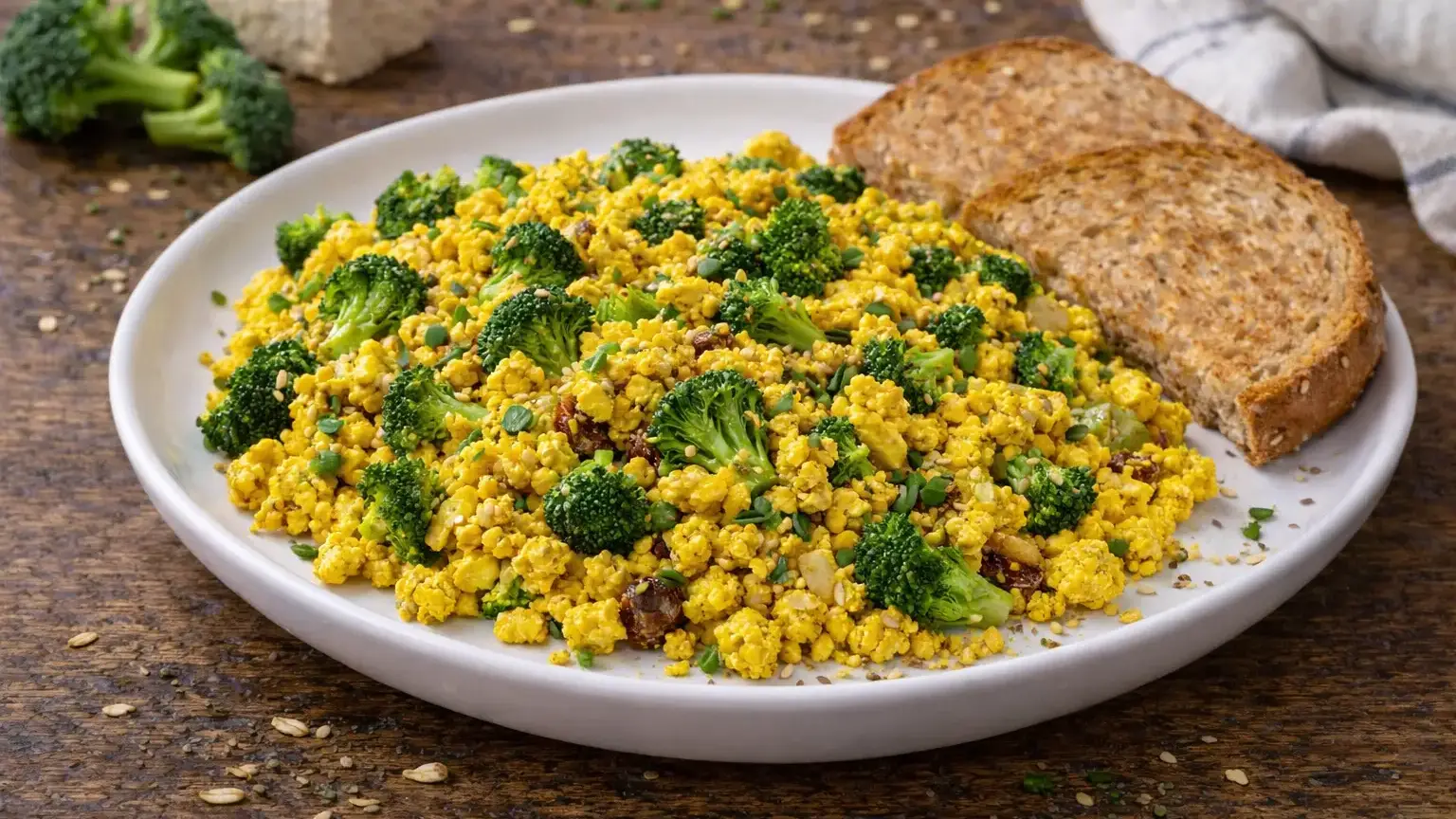 Tofu scramble z brokułem i sezamem