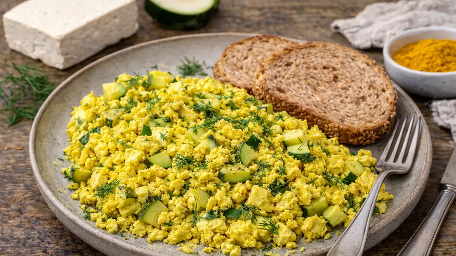 Tofu scramble z cukinią i koperkiem