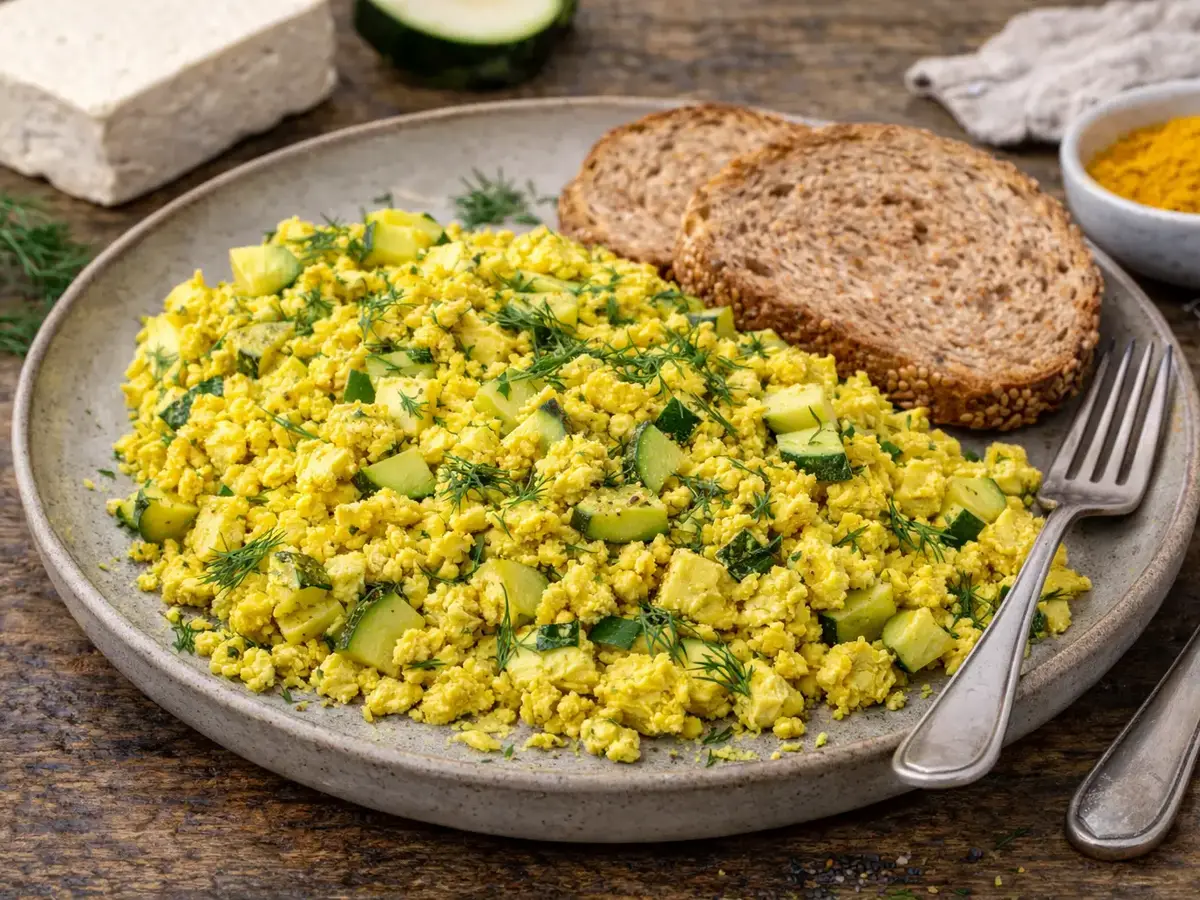 Tofu strapazzato con zucchine e aneto