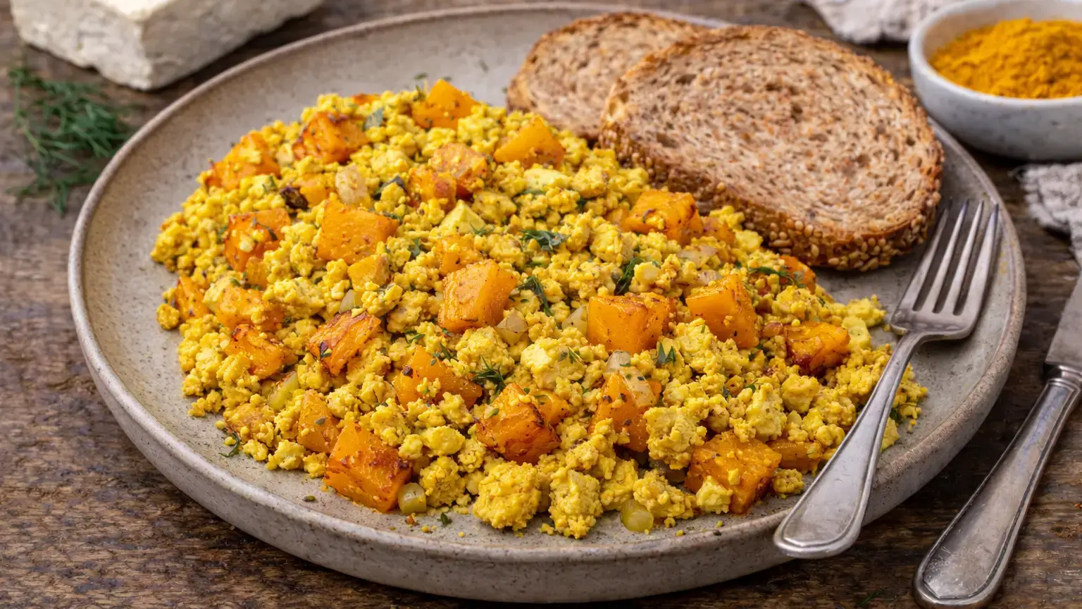 Tofu scramble z pieczoną dynią