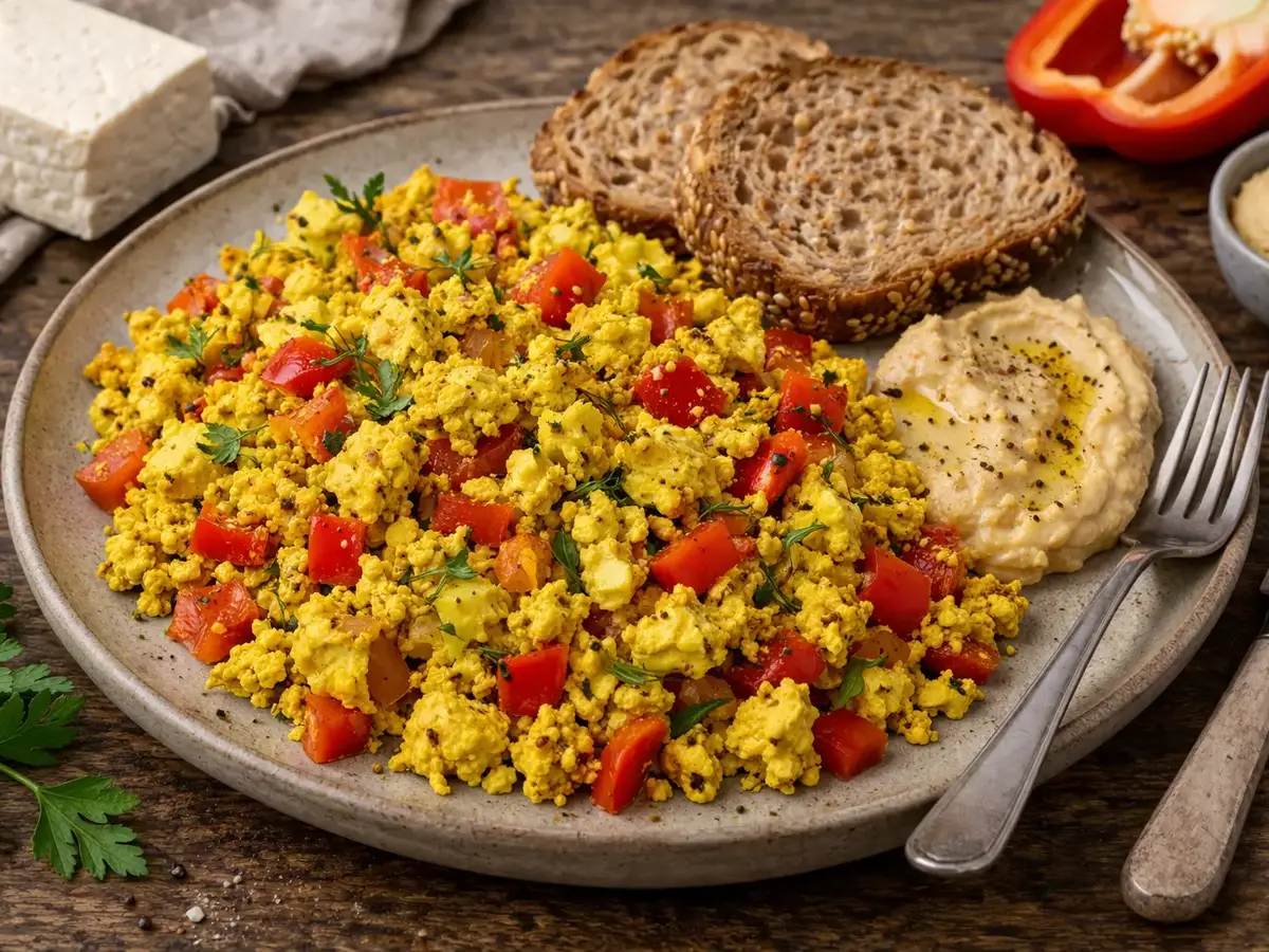 Tofu Scramble with Hummus and Bell Pepper