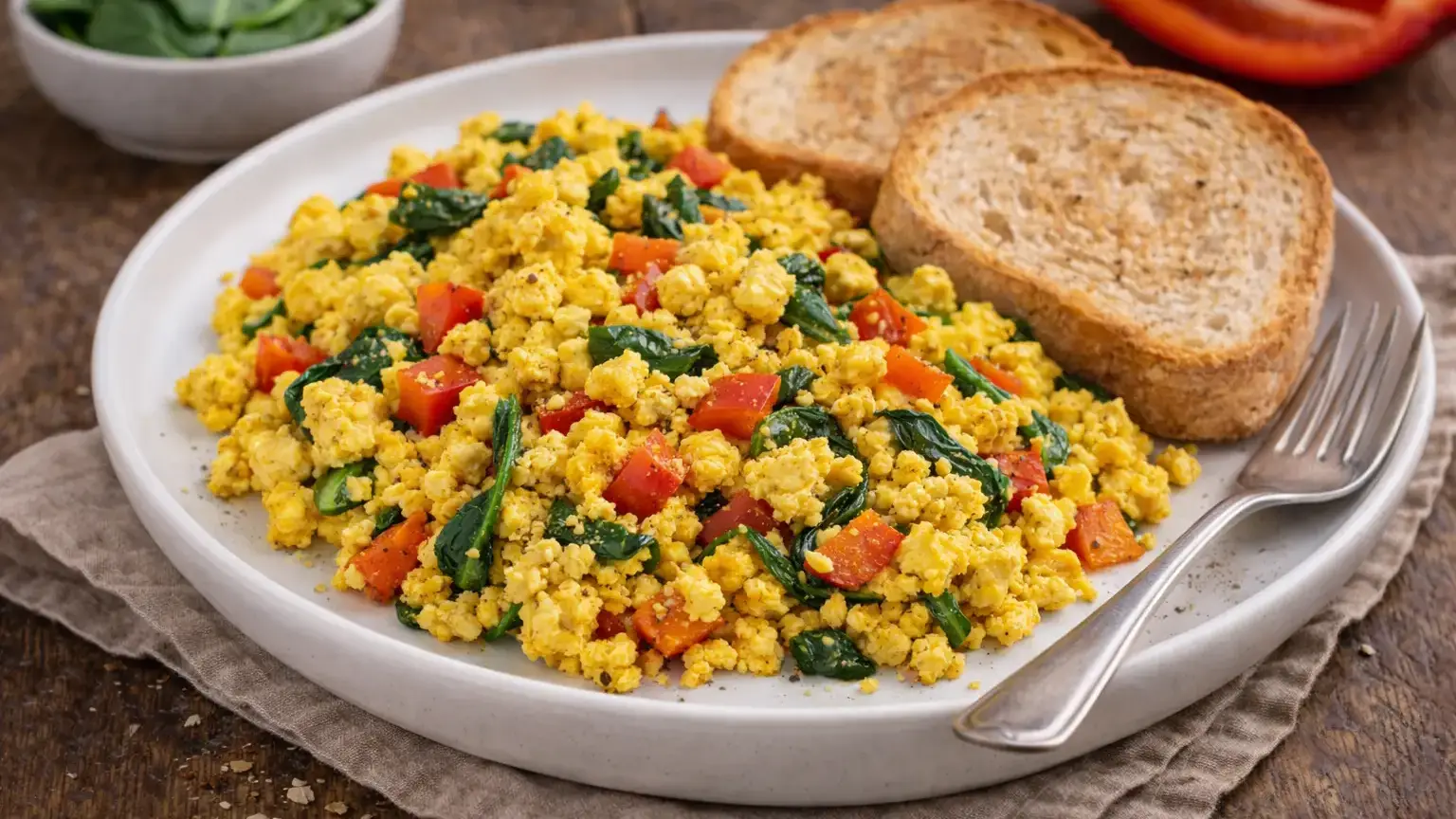 Tofu scramble z papryką i szpinakiem
