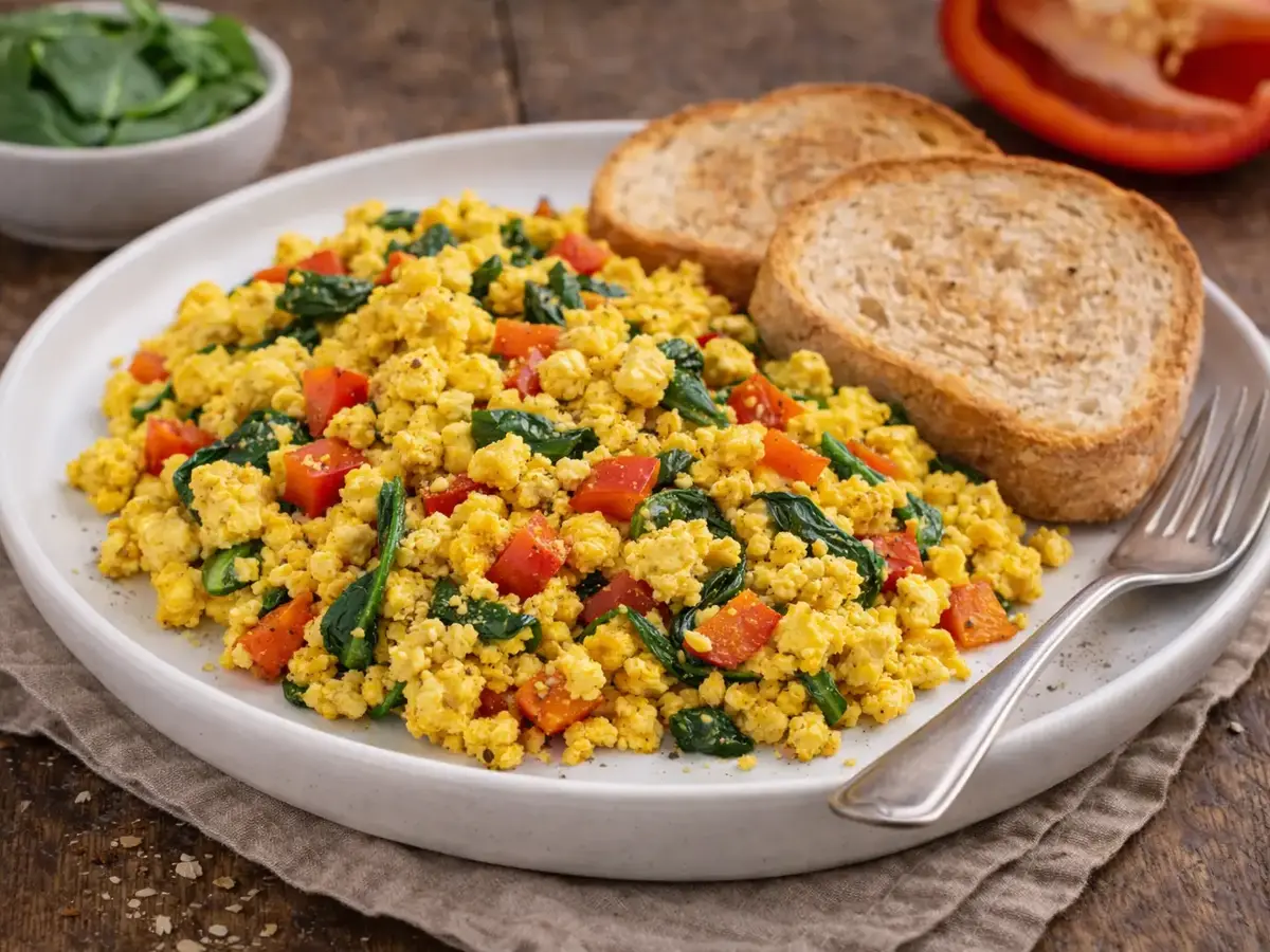 Bell Pepper and Spinach Tofu Scramble