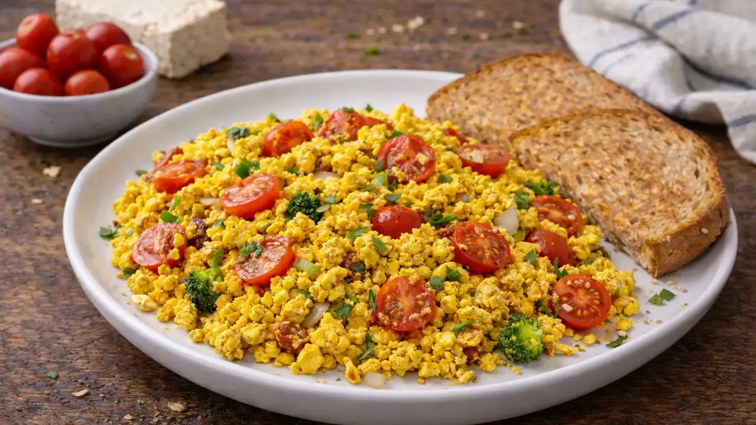 Tofu scramble z pomidorami koktajlowymi