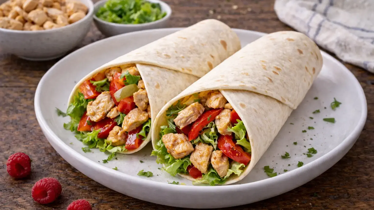 Śniadaniowa tortilla z kurczakiem i warzywami
