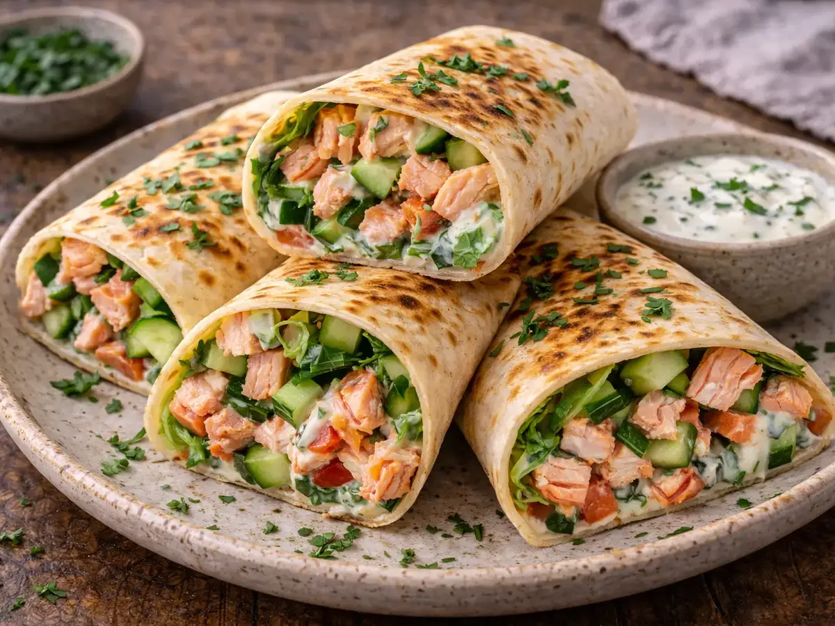 Salmon and Lettuce Tortilla Wraps
