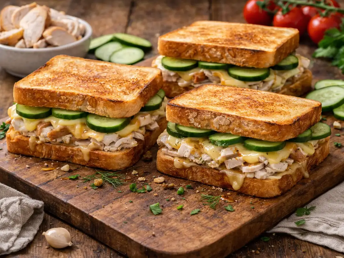 Turkey, Cheese, and Cucumber Toasted Sandwiches