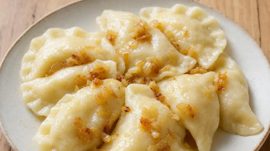 Domowe pierogi ruskie z ziemniakami, twarogiem i złocistą cebulką