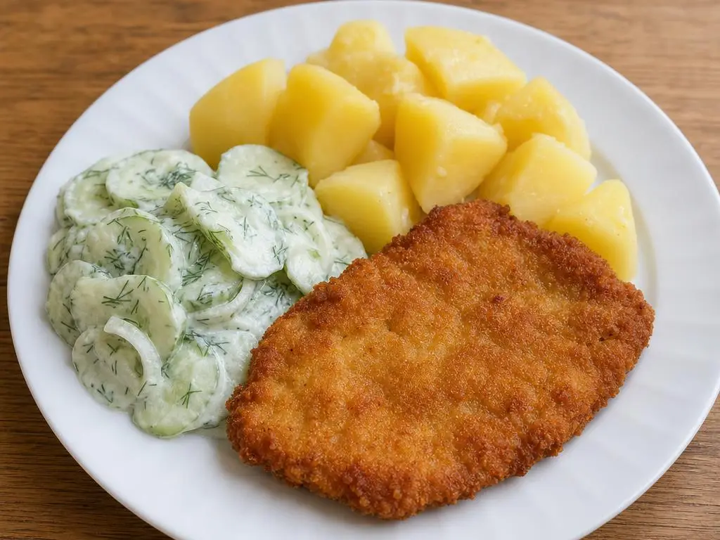 Tradyczny kotlet schabowy z ziemniakami i mizerią