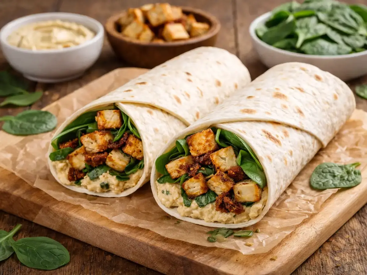 Breakfast Wrap with Hummus and Baked Tofu