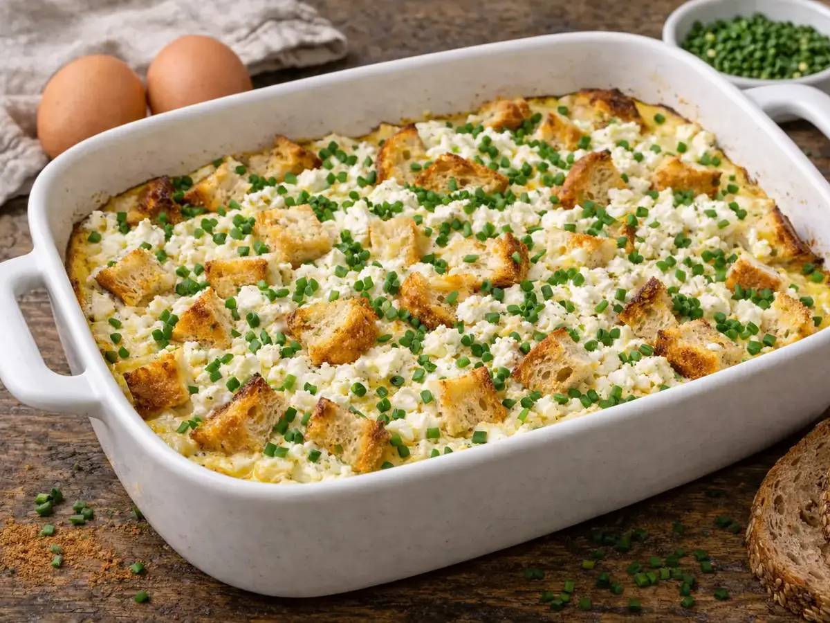 Frühstücksauflauf mit Twaróg und Schnittlauch