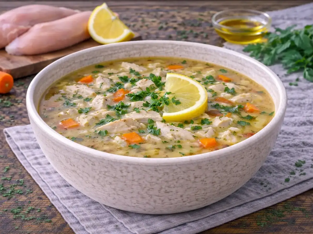 Zuppa leggera al limone con pollo