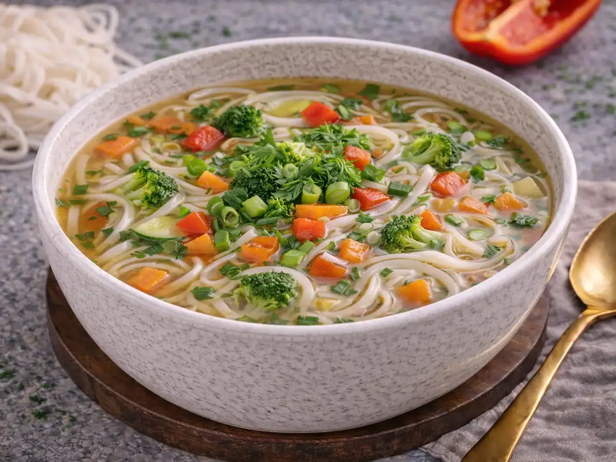 Rice Noodle and Vegetable Soup