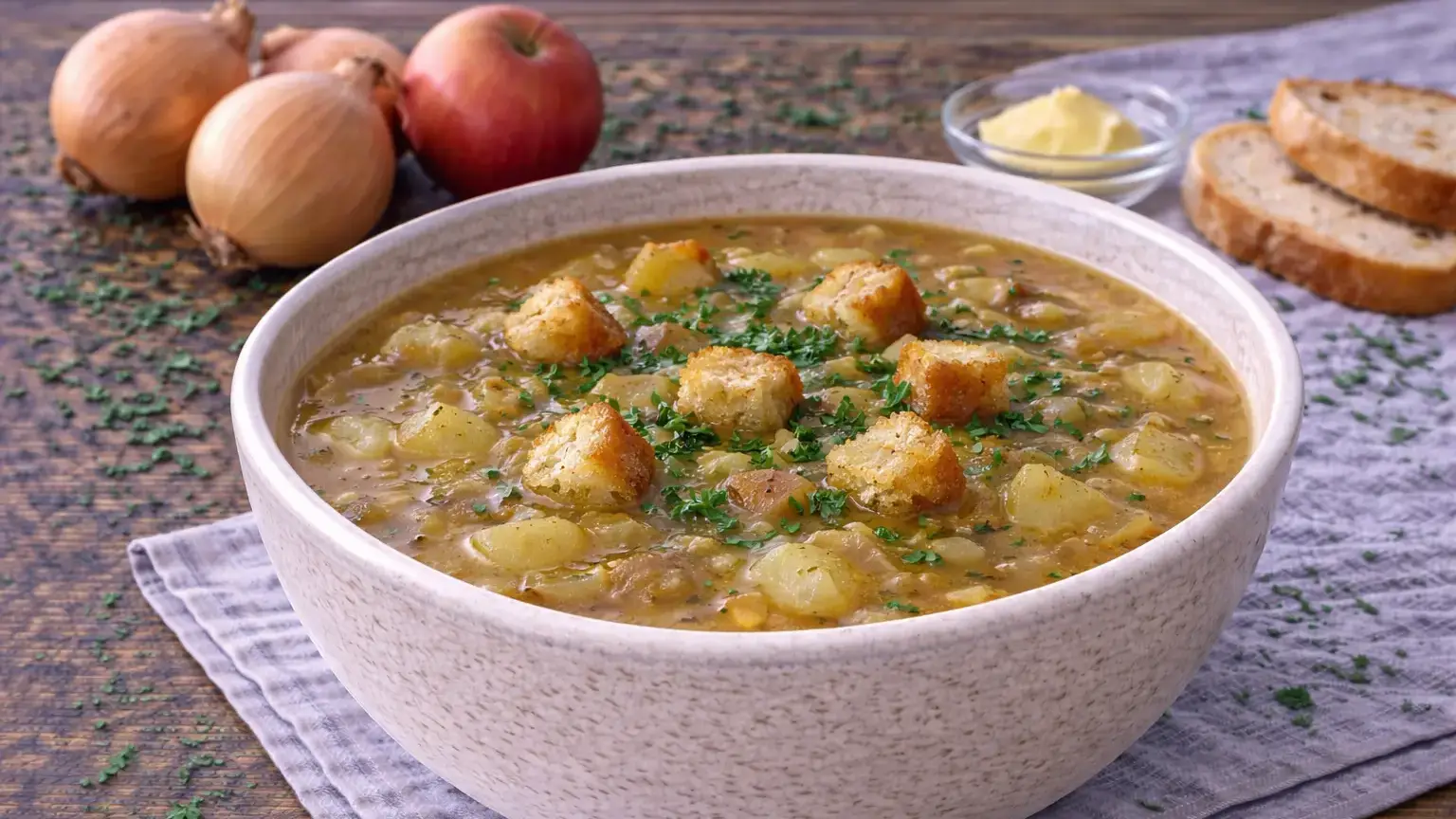 Zupa z pieczonej cebuli i jabłka