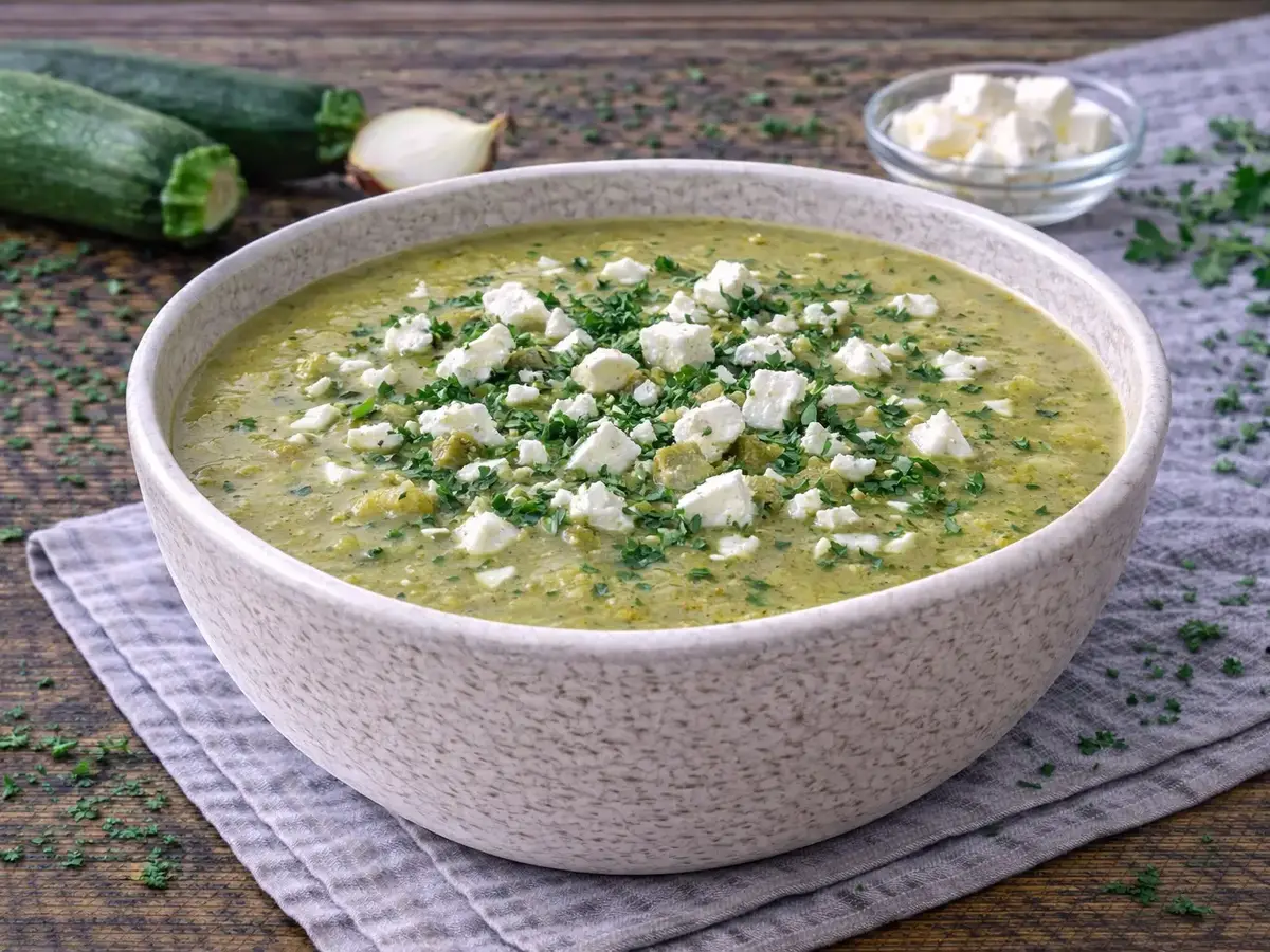Creamy Roasted Zucchini Soup with Feta