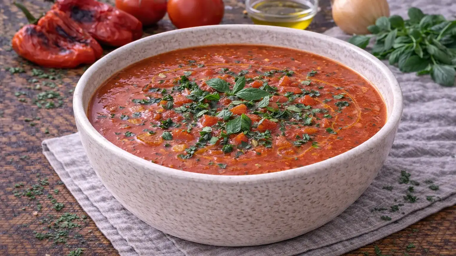 Zupa z pieczonej papryki i pomidorów